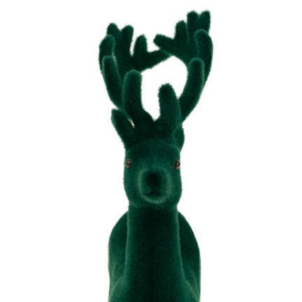 TG56927-5 RENIFER FLOKOWANY OZDOBNY ZIELONY WELUROWY FIGURKA DEKORACJA ŚWIĄTECZNA STROIK