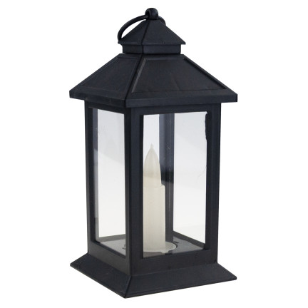 Latarnia lampion led, czarny, na baterie, ciepłe światło, imituje płomień, z rączką, wysokość 17cm