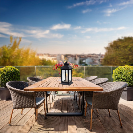 Latarnia lampion led, czarny, na baterie, ciepłe światło, imituje płomień, z rączką, wysokość 17cm