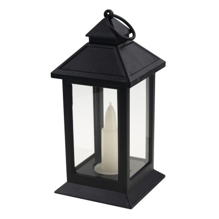 Latarnia lampion led, czarny, na baterie, ciepłe światło, imituje płomień, z rączką, wysokość 17cm