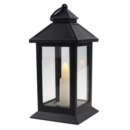 Latarnia lampion led, czarny, na baterie, ciepłe światło, imituje płomień, z rączką, wysokość 17cm