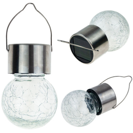 TG60452 LAMPA SOLARNA LED OGRODOWA SZKLANA DEKORACYJNA WISZĄCA KULA HACZYK BALKON