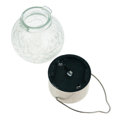 TG60452 LAMPA SOLARNA LED OGRODOWA SZKLANA DEKORACYJNA WISZĄCA KULA HACZYK BALKON