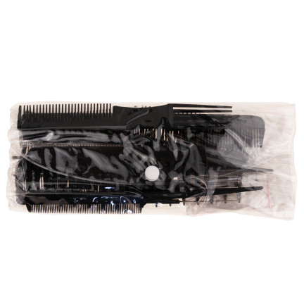 TG60641 GRZEBIENIE FRYZJERSKIE 10SZT ZESTAW ETUI CZARNE