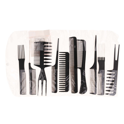 TG60641 GRZEBIENIE FRYZJERSKIE 10SZT ZESTAW ETUI CZARNE