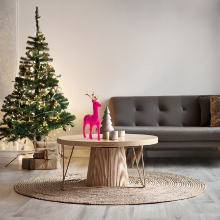 TG61448-7 RENIFER FLIOKOWANY RÓŻOWY  ZŁOTE POROŻE PLASTIK JELEŃ WELUR