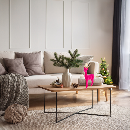 TG61448-7 RENIFER FLIOKOWANY RÓŻOWY  ZŁOTE POROŻE PLASTIK JELEŃ WELUR