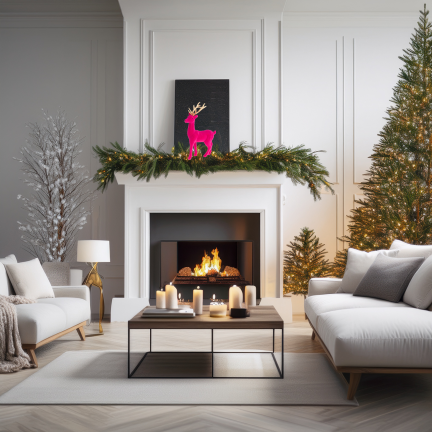 TG61448-7 RENIFER FLIOKOWANY RÓŻOWY  ZŁOTE POROŻE PLASTIK JELEŃ WELUR