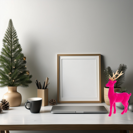 TG61448-7 RENIFER FLIOKOWANY RÓŻOWY  ZŁOTE POROŻE PLASTIK JELEŃ WELUR