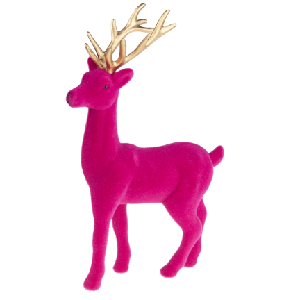 TG61448-7 RENIFER FLIOKOWANY RÓŻOWY  ZŁOTE POROŻE PLASTIK JELEŃ WELUR