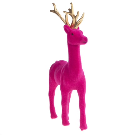TG61448-7 RENIFER FLIOKOWANY RÓŻOWY  ZŁOTE POROŻE PLASTIK JELEŃ WELUR