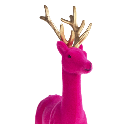 TG61448-7 RENIFER FLIOKOWANY RÓŻOWY  ZŁOTE POROŻE PLASTIK JELEŃ WELUR