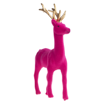 TG61448-7 RENIFER FLIOKOWANY RÓŻOWY  ZŁOTE POROŻE PLASTIK JELEŃ WELUR