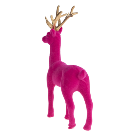 TG61448-7 RENIFER FLIOKOWANY RÓŻOWY  ZŁOTE POROŻE PLASTIK JELEŃ WELUR