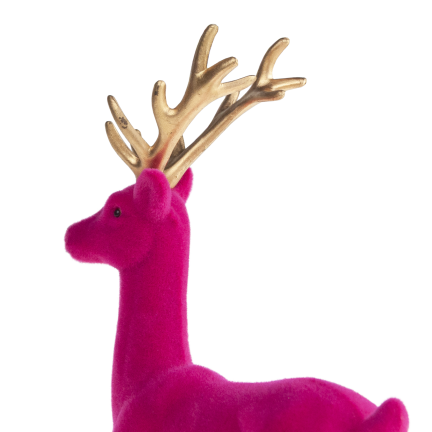 TG61448-7 RENIFER FLIOKOWANY RÓŻOWY  ZŁOTE POROŻE PLASTIK JELEŃ WELUR