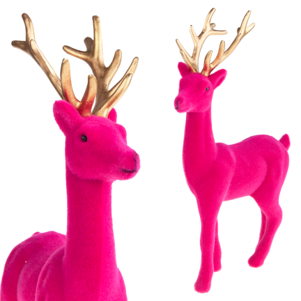 TG61448-7 RENIFER FLIOKOWANY RÓŻOWY  ZŁOTE POROŻE PLASTIK JELEŃ WELUR