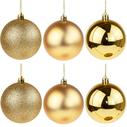 TG63172-2 BOMBKI ZŁOTE ZESTAW BOMBEK CHOINKOWYCH 6cm 6SZT NIETŁUKĄCE BOMBKA NA CHOINKĘ