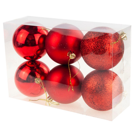 TG63172-3 BOMBKI CZERWONE ZESTAW BOMBEK CHOINKOWYCH 6cm 6SZT NIETŁUKĄCE BOMBKA NA CHOINKĘ