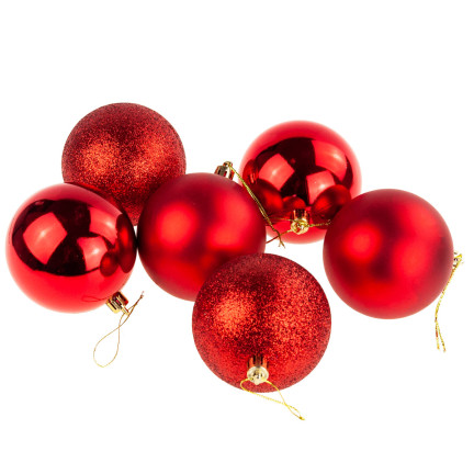 TG63172-3 BOMBKI CZERWONE ZESTAW BOMBEK CHOINKOWYCH 6cm 6SZT NIETŁUKĄCE BOMBKA NA CHOINKĘ