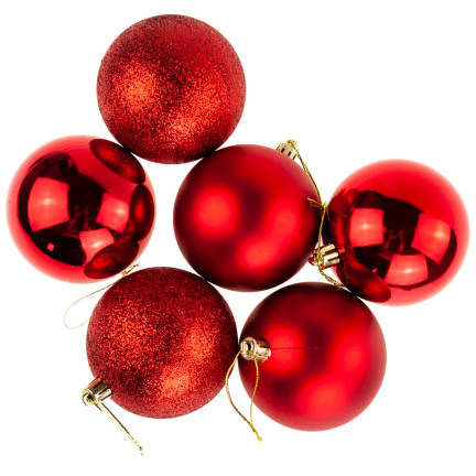 TG63172-3 BOMBKI CZERWONE ZESTAW BOMBEK CHOINKOWYCH 6cm 6SZT NIETŁUKĄCE BOMBKA NA CHOINKĘ