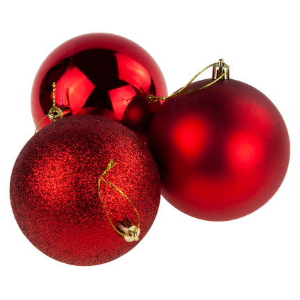 TG63172-3 BOMBKI CZERWONE ZESTAW BOMBEK CHOINKOWYCH 6cm 6SZT NIETŁUKĄCE BOMBKA NA CHOINKĘ