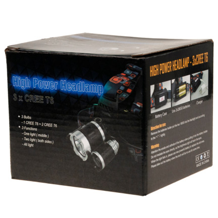 TG63200 LATARKA CZOŁOWA LED ZOOM CREE XML T6 CZOŁÓWKA MOC 2 akumulatory + 2 ładowarki