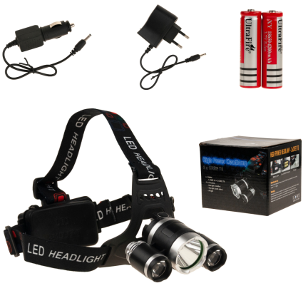 TG63200 LATARKA CZOŁOWA LED ZOOM CREE XML T6 CZOŁÓWKA MOC 2 akumulatory + 2 ładowarki