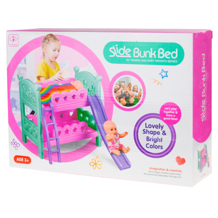 TG64205 ŁÓŻECZKO PIĘTROWE DLA LALEK DRABINKA ŚLIZGAWKA ZABAWKOWE PODWÓJNE BLIŹNIAKI