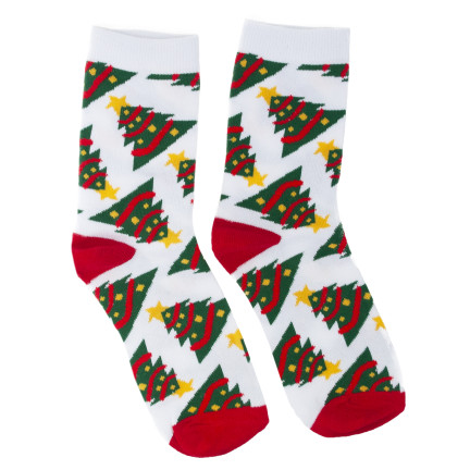 Skarpetki z motywem świątecznym, bawełniane, z choinkami, upominek, rozmiar uniwersalny