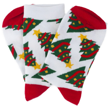 Skarpetki z motywem świątecznym, bawełniane, z choinkami, upominek, rozmiar uniwersalny