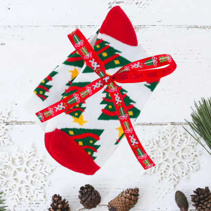 Skarpetki z motywem świątecznym, bawełniane, z choinkami, upominek, rozmiar uniwersalny