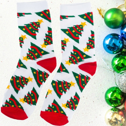 Skarpetki z motywem świątecznym, bawełniane, z choinkami, upominek, rozmiar uniwersalny