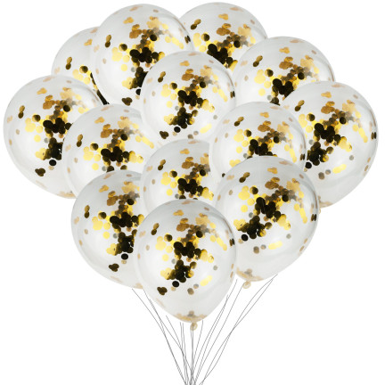 TG66226-1 BALONY ZE ZŁOTYM KONFETTI 100SZT PRZEZROCZYSTE URODZINY ŚLUB WESELE