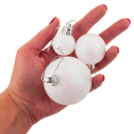 TG66272-1 BOMBKI CHOINKOWE białe ZESTAW XXL 100szt WZORY bombka BOMBEK 6/4/3cm