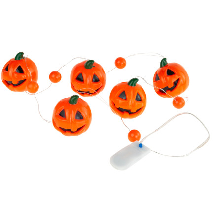 Girlanda dynie Halloween, pomarańczowy, świecący łańcuch led, w dynie, 5szt., długość 110cm