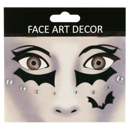 Naklejki na twarz, czarne, z kryształkami, 3d, Halloween make-up, komplet