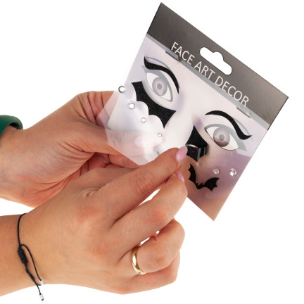 Naklejki na twarz, czarne, z kryształkami, 3d, Halloween make-up, komplet