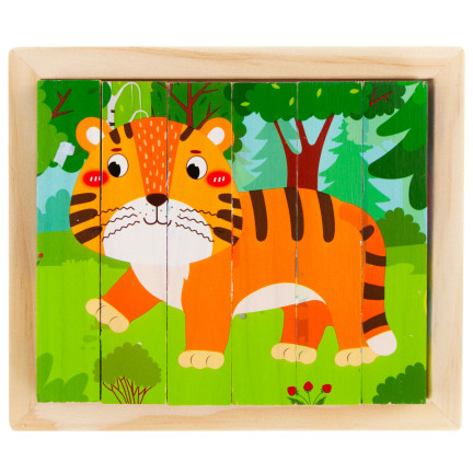 TG67009 PUZZLE KLOCKI UKŁADANKA DREWNIANA ZWIERZĘTA 4W1 ZOO SAFARI EDUKACYJNE