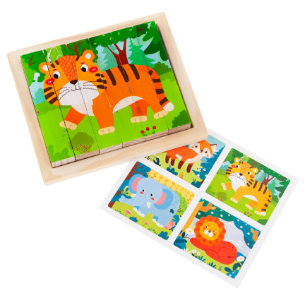 TG67009 PUZZLE KLOCKI UKŁADANKA DREWNIANA ZWIERZĘTA 4W1 ZOO SAFARI EDUKACYJNE