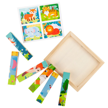 TG67009 PUZZLE KLOCKI UKŁADANKA DREWNIANA ZWIERZĘTA 4W1 ZOO SAFARI EDUKACYJNE