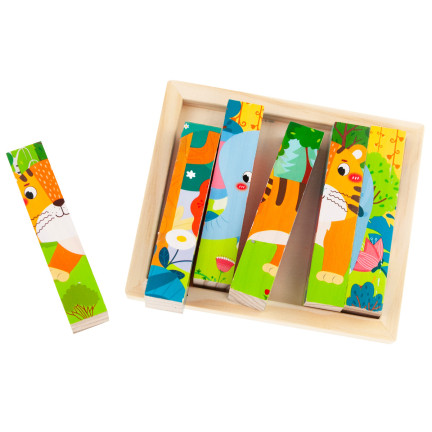 TG67009 PUZZLE KLOCKI UKŁADANKA DREWNIANA ZWIERZĘTA 4W1 ZOO SAFARI EDUKACYJNE