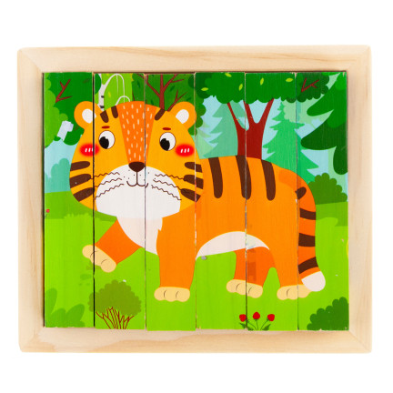 TG67009 PUZZLE KLOCKI UKŁADANKA DREWNIANA ZWIERZĘTA 4W1 ZOO SAFARI EDUKACYJNE
