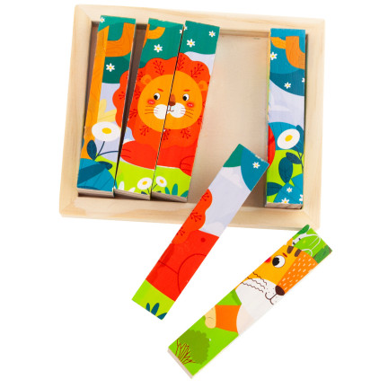 TG67009 PUZZLE KLOCKI UKŁADANKA DREWNIANA ZWIERZĘTA 4W1 ZOO SAFARI EDUKACYJNE