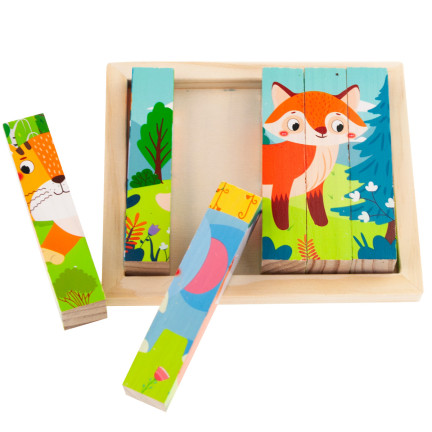 TG67009 PUZZLE KLOCKI UKŁADANKA DREWNIANA ZWIERZĘTA 4W1 ZOO SAFARI EDUKACYJNE