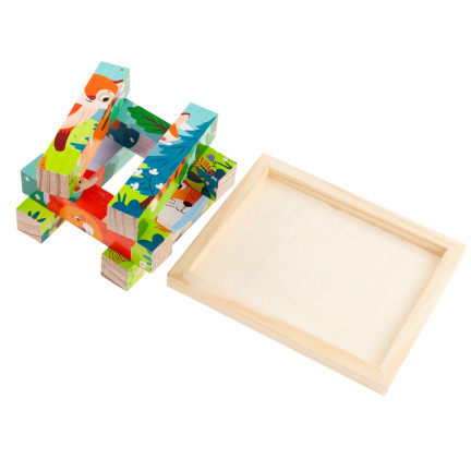 TG67009 PUZZLE KLOCKI UKŁADANKA DREWNIANA ZWIERZĘTA 4W1 ZOO SAFARI EDUKACYJNE