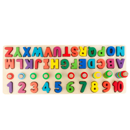 TG67011 DREWNIANA UKŁADANKA SORTER MONTESSORI ALFABET CYFRY NAUKA