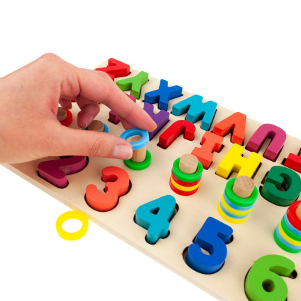 TG67011 DREWNIANA UKŁADANKA SORTER MONTESSORI ALFABET CYFRY NAUKA