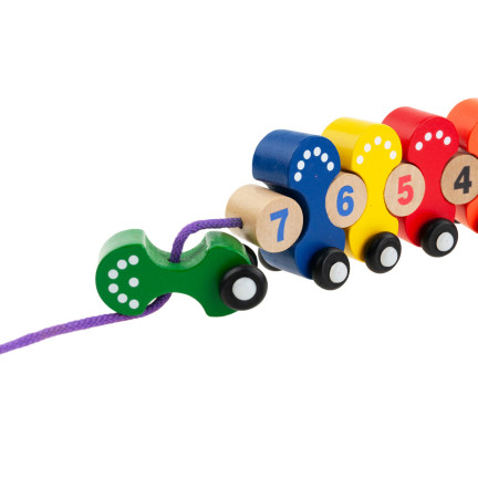 TG67019 POCIĄG DREWNIANY GĄSIENICA EDUKACYJNA UKŁADANKA NAUKA CYFRY