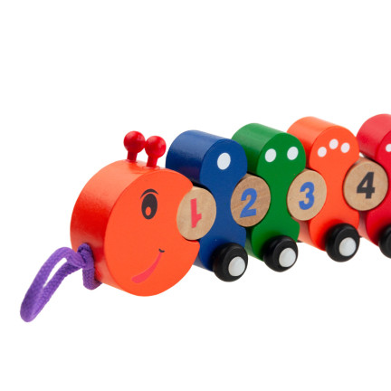 TG67019 POCIĄG DREWNIANY GĄSIENICA EDUKACYJNA UKŁADANKA NAUKA CYFRY