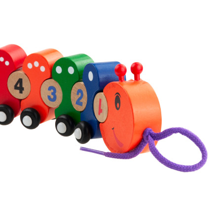 TG67019 POCIĄG DREWNIANY GĄSIENICA EDUKACYJNA UKŁADANKA NAUKA CYFRY